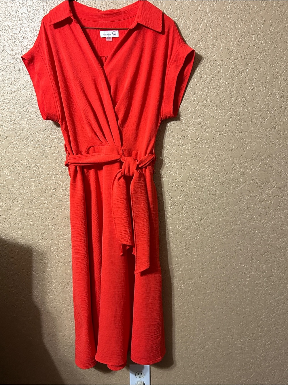 Orange Belted Wrap Midi Dress - Women